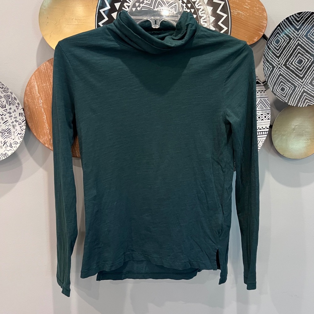 Madewell Womens XXS Dark Green Slub Knit Turtleneck Long Sleeve Side Slit Top